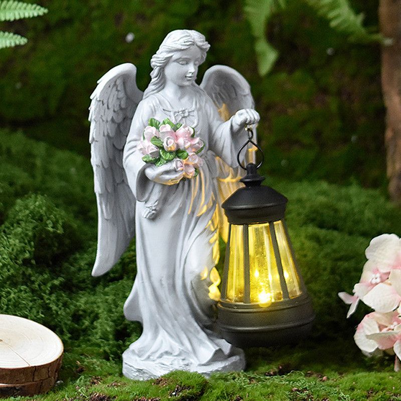 Solar-Powered Angel Lantern Outdoor Light, Resin Waterproof Garden Decorative Light, Walkway and Lawn Mood Light, Garden Statue Ornament for Ambiance