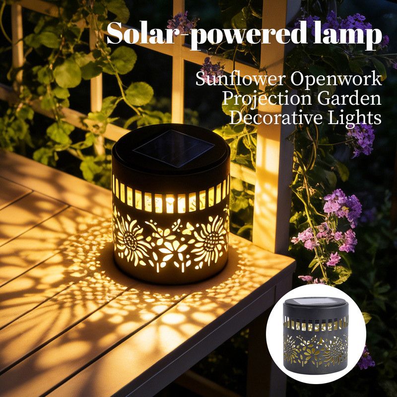 Solar-Powered Wrought Iron Sunflower-Patterned Openwork Projection Light, Courtyard and Garden Mood Light, Outdoor Waterproof Wrought Iron Garden Light, Lawn Night Light - 1-Pack