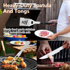 Complete Multi-Functional BBQ Tool Set, 31-Piece Deluxe BBQ Tool Set, Food-Grade Stainless Steel BBQ Tools with Wood-Grain Handles—Ideal for Home and Outdoor BBQs, Includes Portable Camping Storage Bag—Wood-Grain Finish
