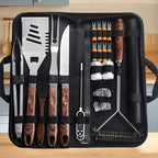 Complete Multi-Functional BBQ Tool Set, 31-Piece Deluxe BBQ Tool Set, Food-Grade Stainless Steel BBQ Tools with Wood-Grain Handles—Ideal for Home and Outdoor BBQs, Includes Portable Camping Storage Bag—Wood-Grain Finish