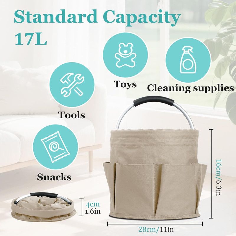 Garden Tool Organizer Bag 17L Collapsible Tool Bag Foldable Tool Organizer Outdoor Camping Portable Shower Caddy Cleaning Supply Caddy with Handle for Home Bathroom Storage Bath Wash Bag（khaki）