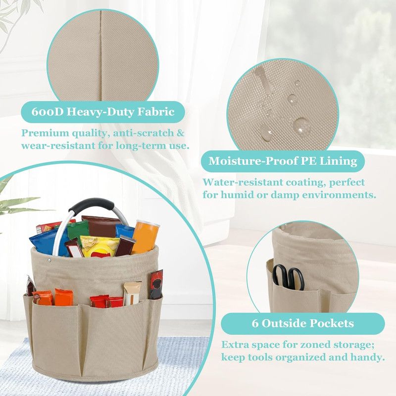 Garden Tool Organizer Bag 17L Collapsible Tool Bag Foldable Tool Organizer Outdoor Camping Portable Shower Caddy Cleaning Supply Caddy with Handle for Home Bathroom Storage Bath Wash Bag（khaki）