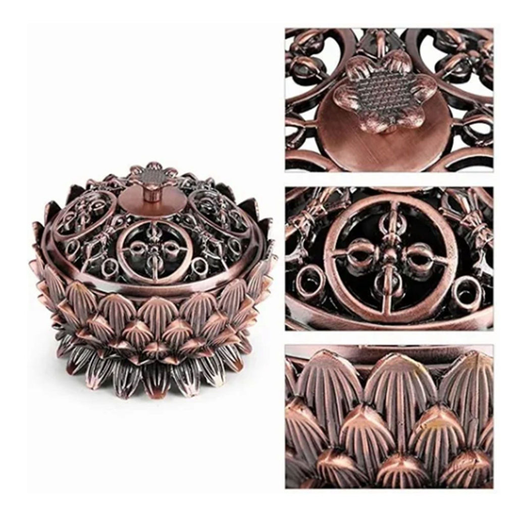 Lotus Incense Burner Zinc Alloy Cone Incense Holder Burner Small Incense Holder Ornaments for Home Decoration Brown