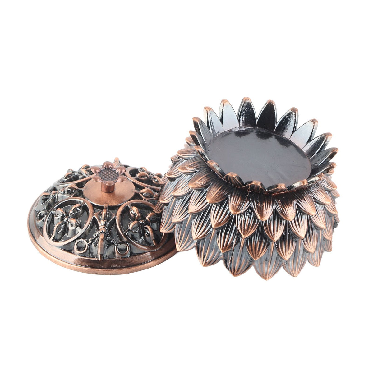 Lotus Incense Burner Zinc Alloy Cone Incense Holder Burner Small Incense Holder Ornaments for Home Decoration Brown