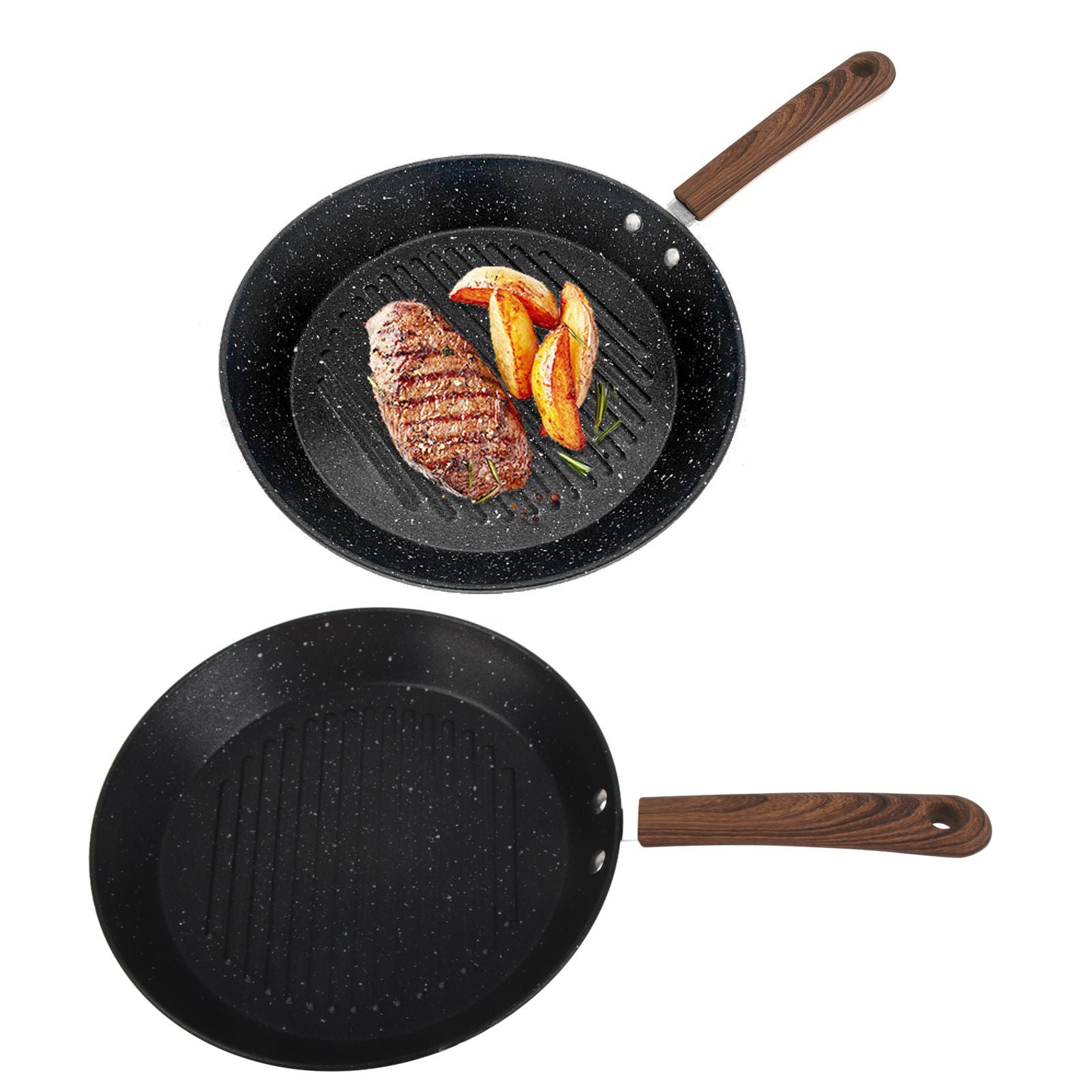 Round Grill Pan Universal Non Stick Multifunctional Flat Bottom Frying Pan for Breakfast