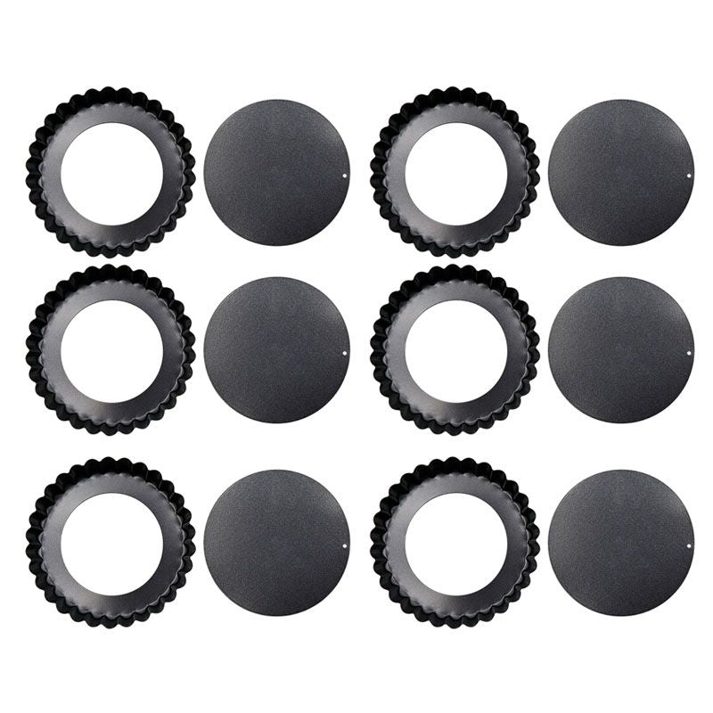 6PCS Removable Bottom Tart Pan Non Stick Coating Carbon Steel Black Quiche Pan for Kitchen Hauptbild