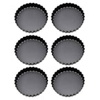 6PCS Removable Bottom Tart Pan Non Stick Coating Carbon Steel Black Quiche Pan for Kitchen