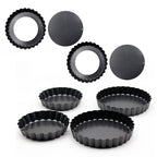 6PCS Removable Bottom Tart Pan Non Stick Coating Carbon Steel Black Quiche Pan for Kitchen