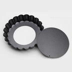 6PCS Removable Bottom Tart Pan Non Stick Coating Carbon Steel Black Quiche Pan for Kitchen