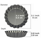 6PCS Removable Bottom Tart Pan Non Stick Coating Carbon Steel Black Quiche Pan for Kitchen