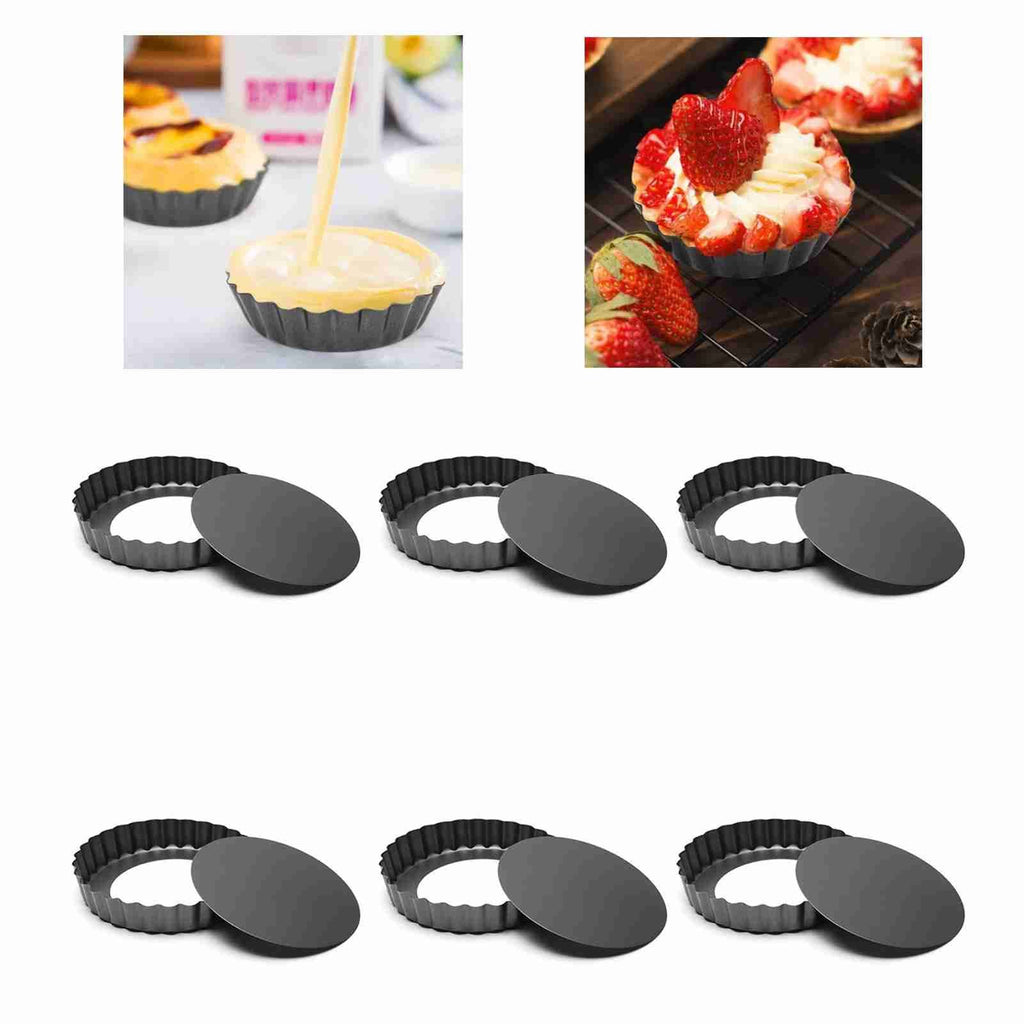 6Pcs 3in Quiche Pan Food Grade Prevents Sticking Carbon Steel Tart Pan with Removable Bottom for Baking Cakes Cheesecakes