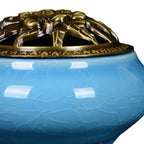 Sky Blue Ceramic Incense Burner Household Indoor Ice Cracked Incense Burner with Lid