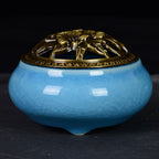 Sky Blue Ceramic Incense Burner Household Indoor Ice Cracked Incense Burner with Lid