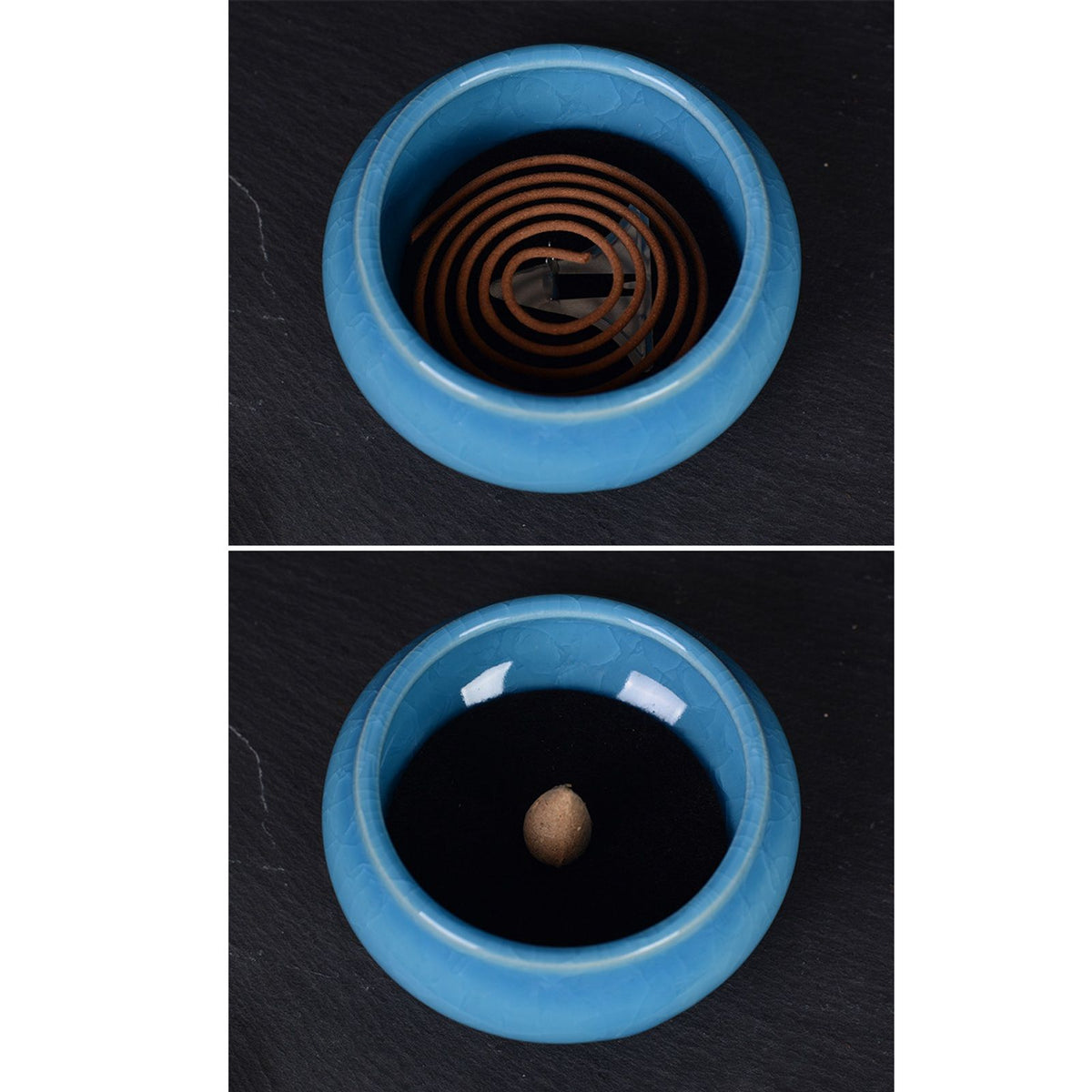 Sky Blue Ceramic Incense Burner Household Indoor Ice Cracked Incense Burner with Lid
