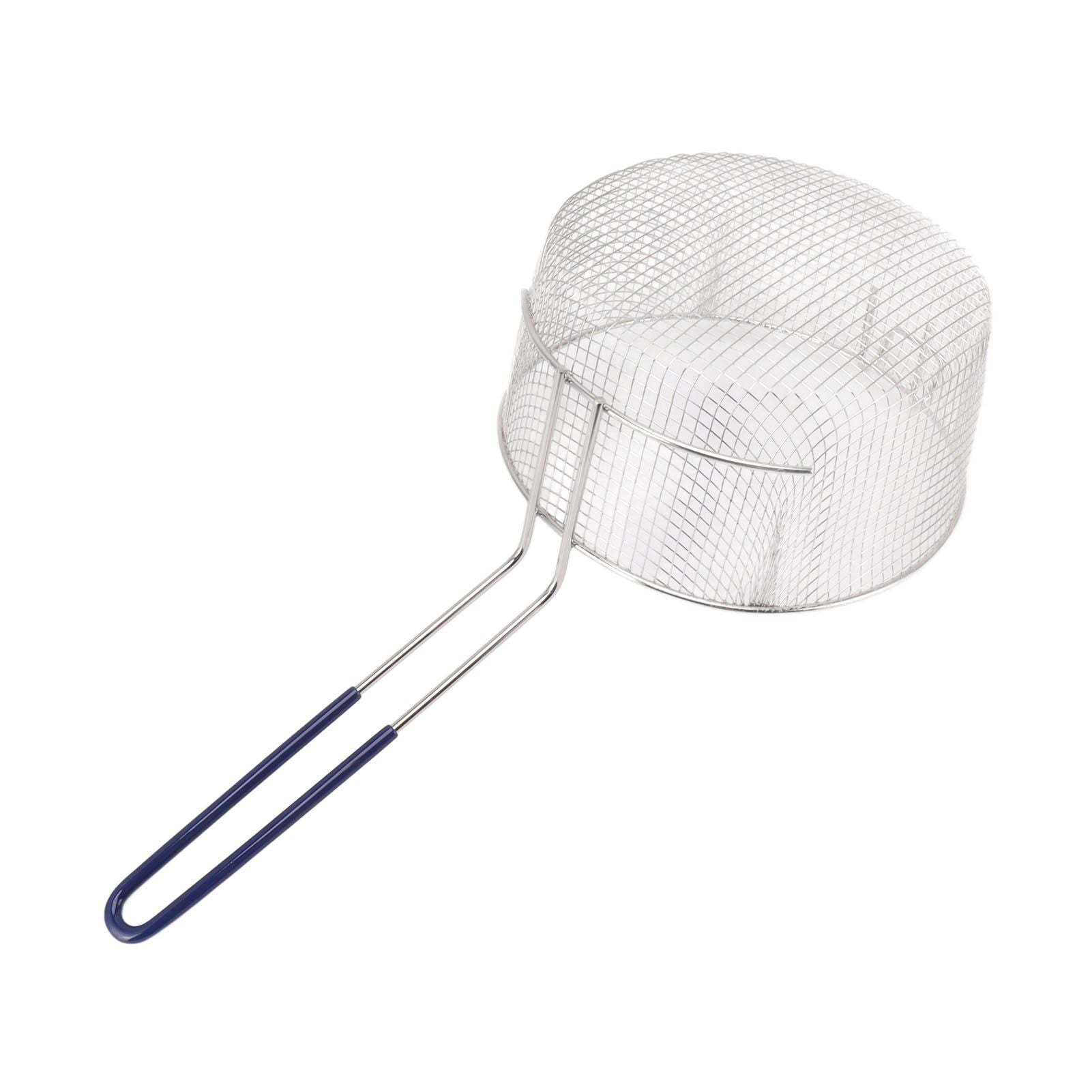 Frying Basket Stainless Steel Long Handle Reusable Rust Resistant Fry Net for Fish Chicken Nuggets Rubber Handle
