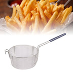 Frying Basket Stainless Steel Long Handle Reusable Rust Resistant Fry Net for Fish Chicken Nuggets Rubber Handle