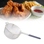 Frying Basket Stainless Steel Long Handle Reusable Rust Resistant Fry Net for Fish Chicken Nuggets Rubber Handle