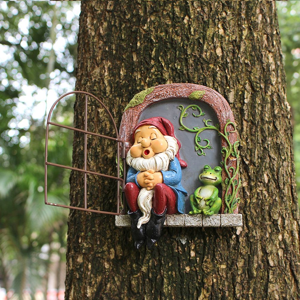 Mini Garden Resin Crafts Decoration Gnome Window Sleeping Garden Sculpture Gnome Outdoor Ornament Decoration