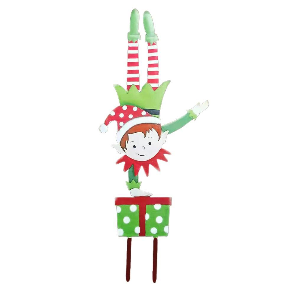 Christmas Elf Garden Stake Christmas Metal Gnome Yard Stake Wrought Iron Elf Ornament Yard Signs Decor Outdoor Holiday Decoration Main image