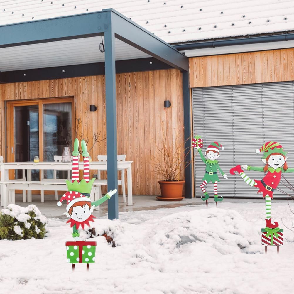 Christmas Elf Garden Stake Christmas Metal Gnome Yard Stake Wrought Iron Elf Ornament Yard Signs Decor Outdoor Holiday Decoration