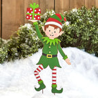 Christmas Elf Garden Stake Christmas Metal Gnome Yard Stake Wrought Iron Elf Ornament Yard Signs Decor Outdoor Holiday Decoration