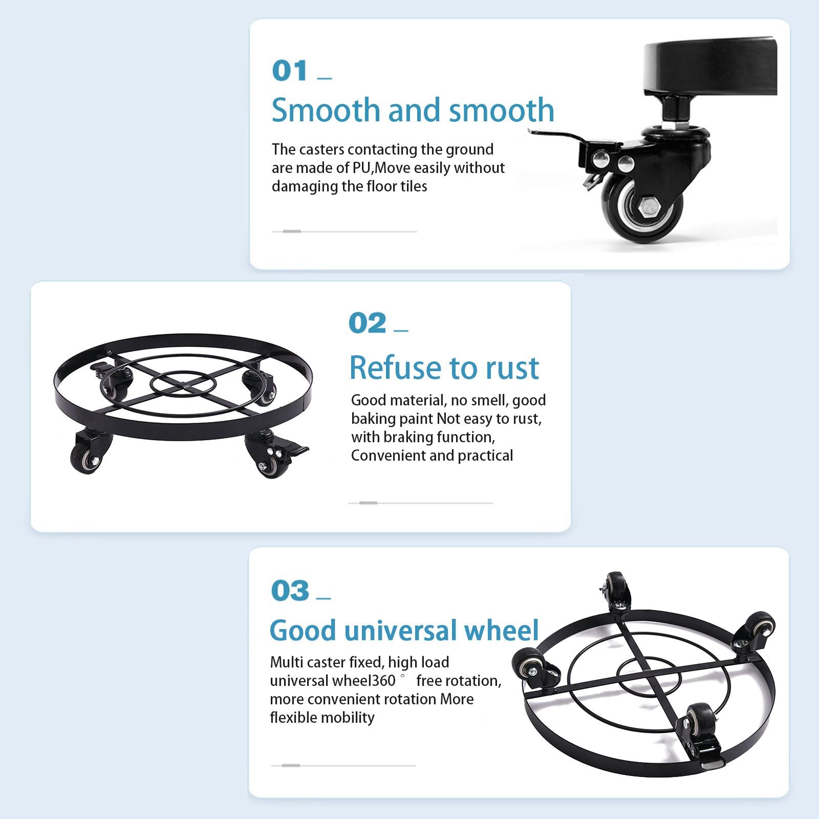 Mobile Flower Stand with Universal Wheels Metal Movable Flower Pot Stand