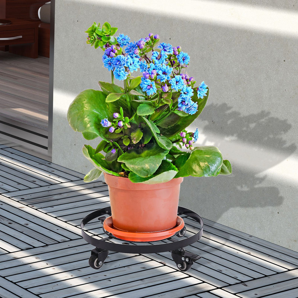 Mobile Flower Stand with Universal Wheels Metal Movable Flower Pot Stand