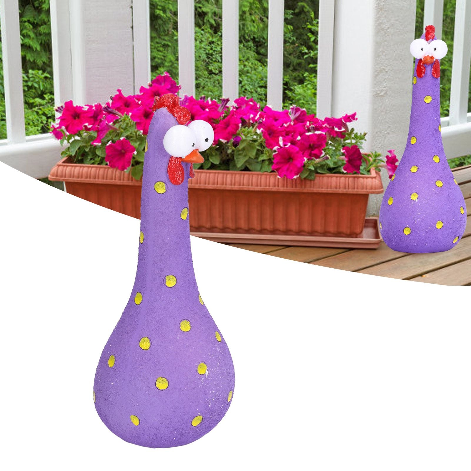 Chicken Statue Long Neck Microlandschaft Hand Crafted Resin Animal Garden Statues for Garden Yard Art DecorationPurple