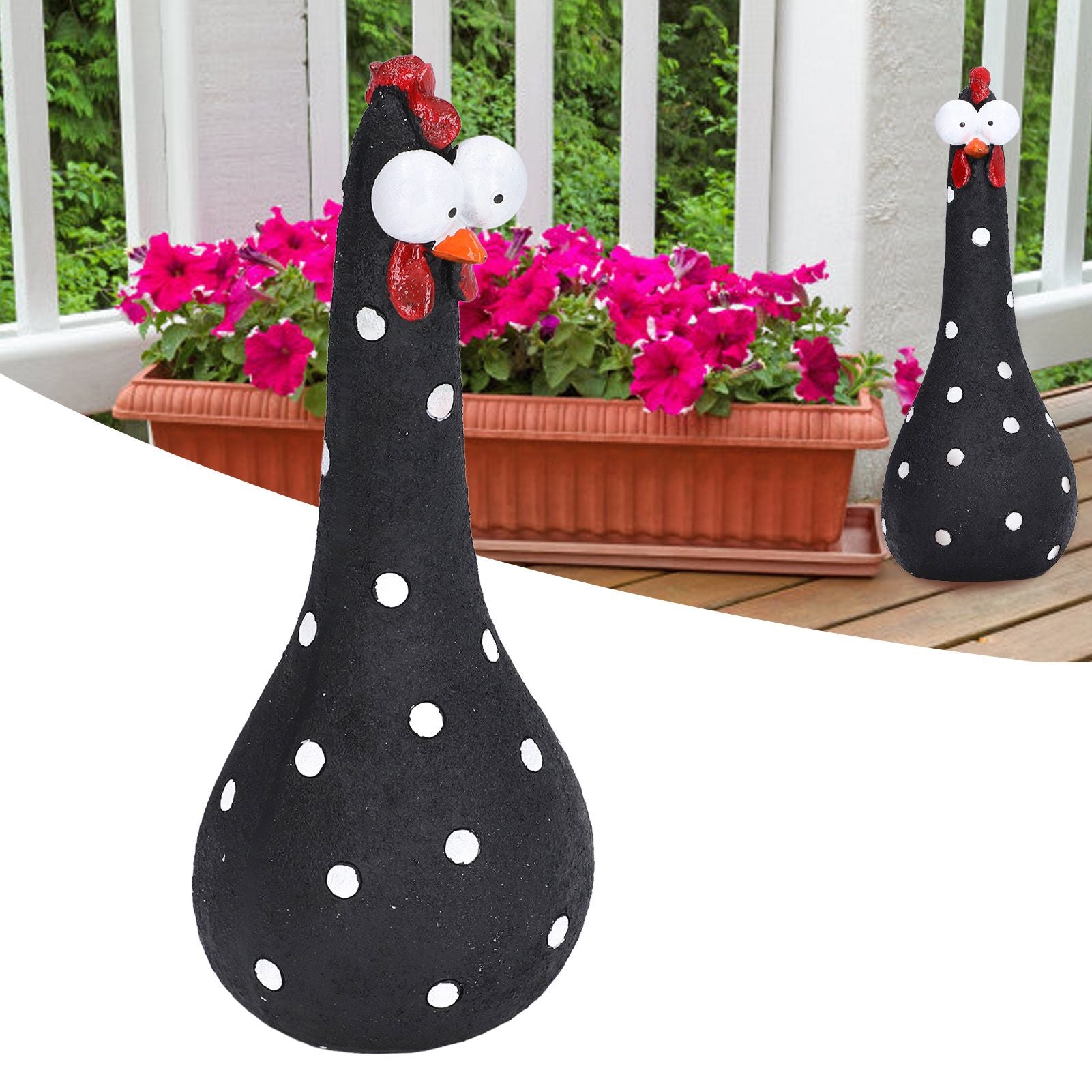 Chicken Statue Long Neck Microlandschaft Hand Crafted Resin Animal Garden Statues for Garden Yard Art DecorationBlack