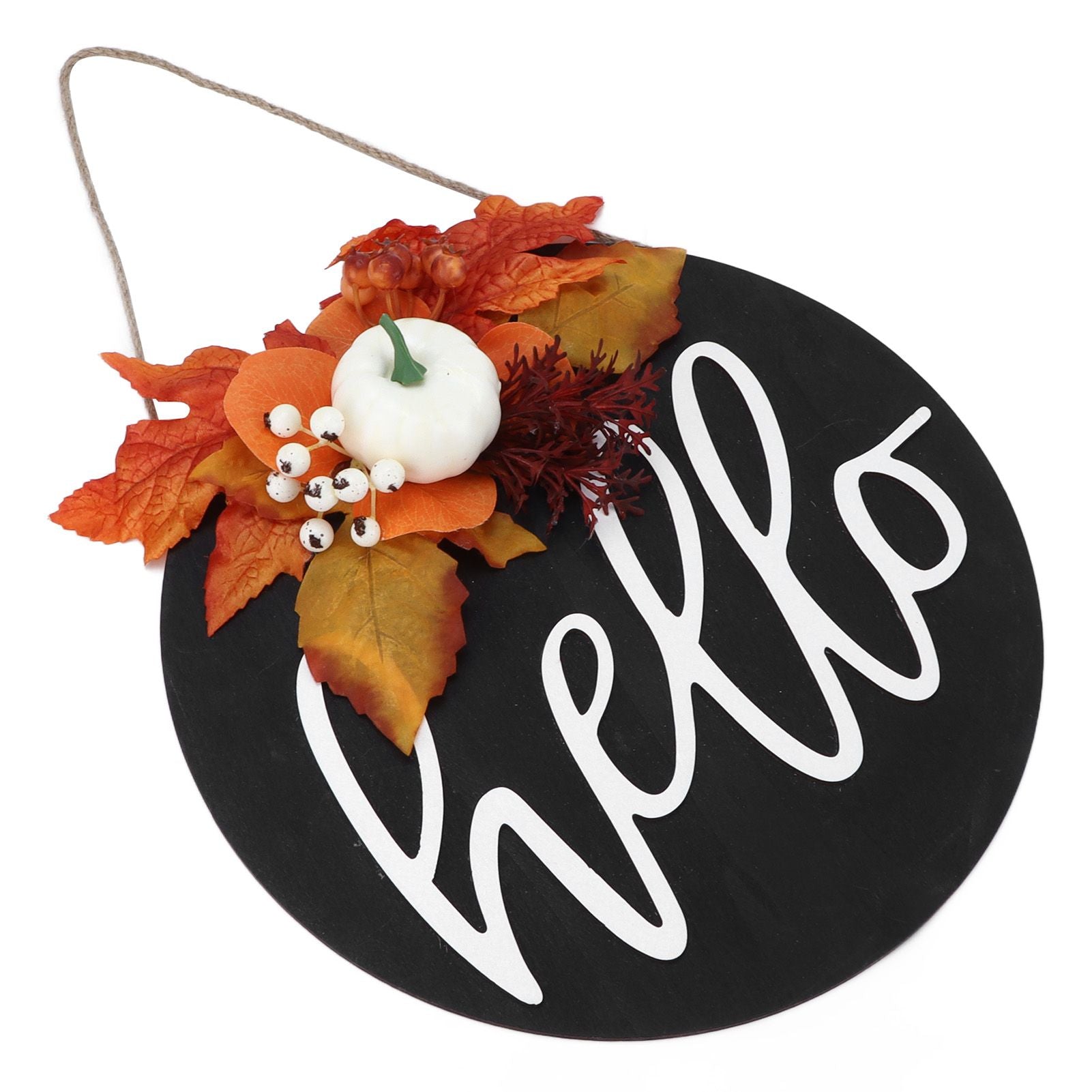 Round Wood Door Sign Farmhouse Front Door Hanging Welcome Sign Decors for Halloween ChristmasLeaf Ginkgo