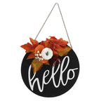Round Wood Door Sign Farmhouse Front Door Hanging Welcome Sign Decors for Halloween ChristmasLeaf Ginkgo