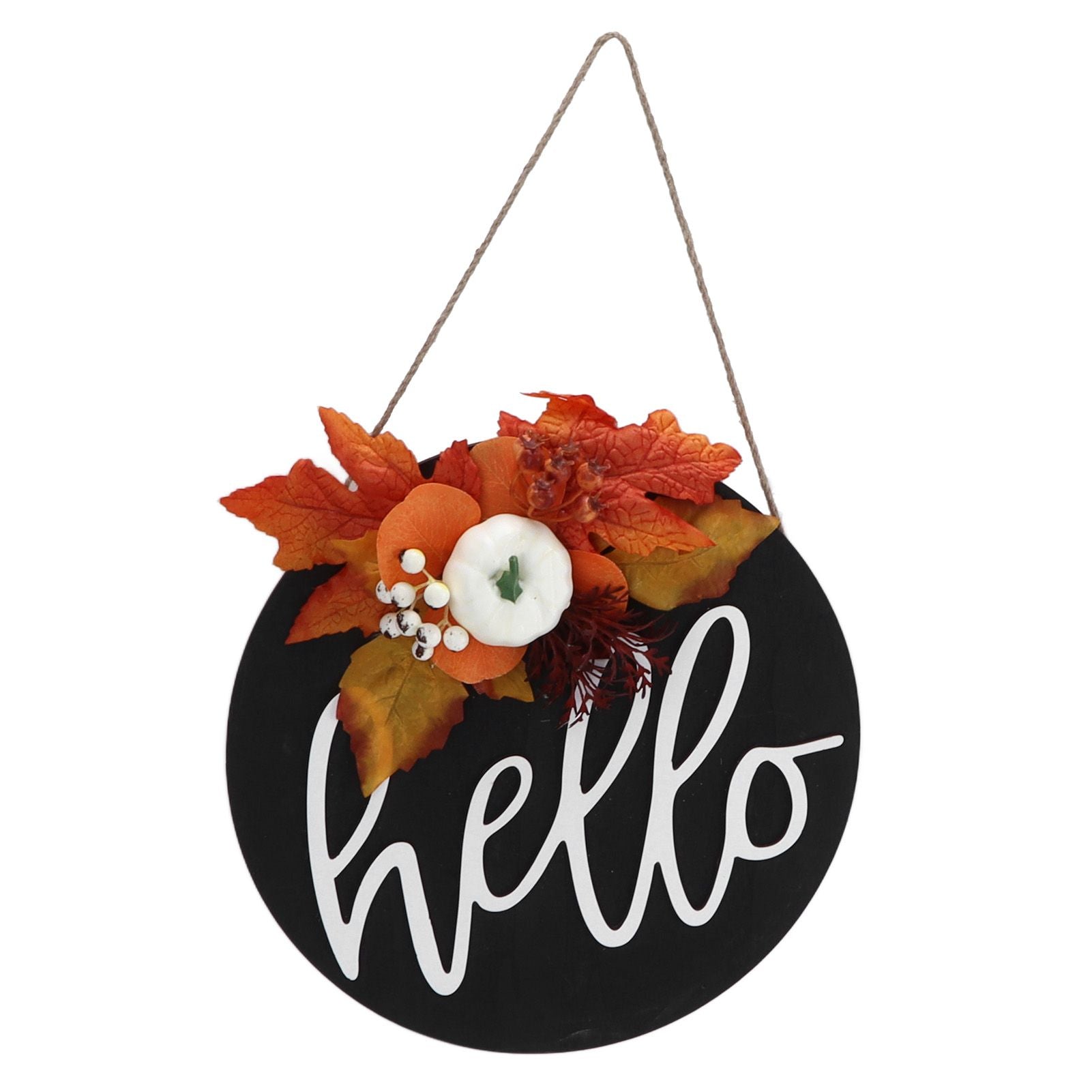 Round Wood Door Sign Farmhouse Front Door Hanging Welcome Sign Decors for Halloween ChristmasLeaf Ginkgo