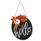 Round Wood Door Sign Farmhouse Front Door Hanging Welcome Sign Decors for Halloween ChristmasLeaf Ginkgo