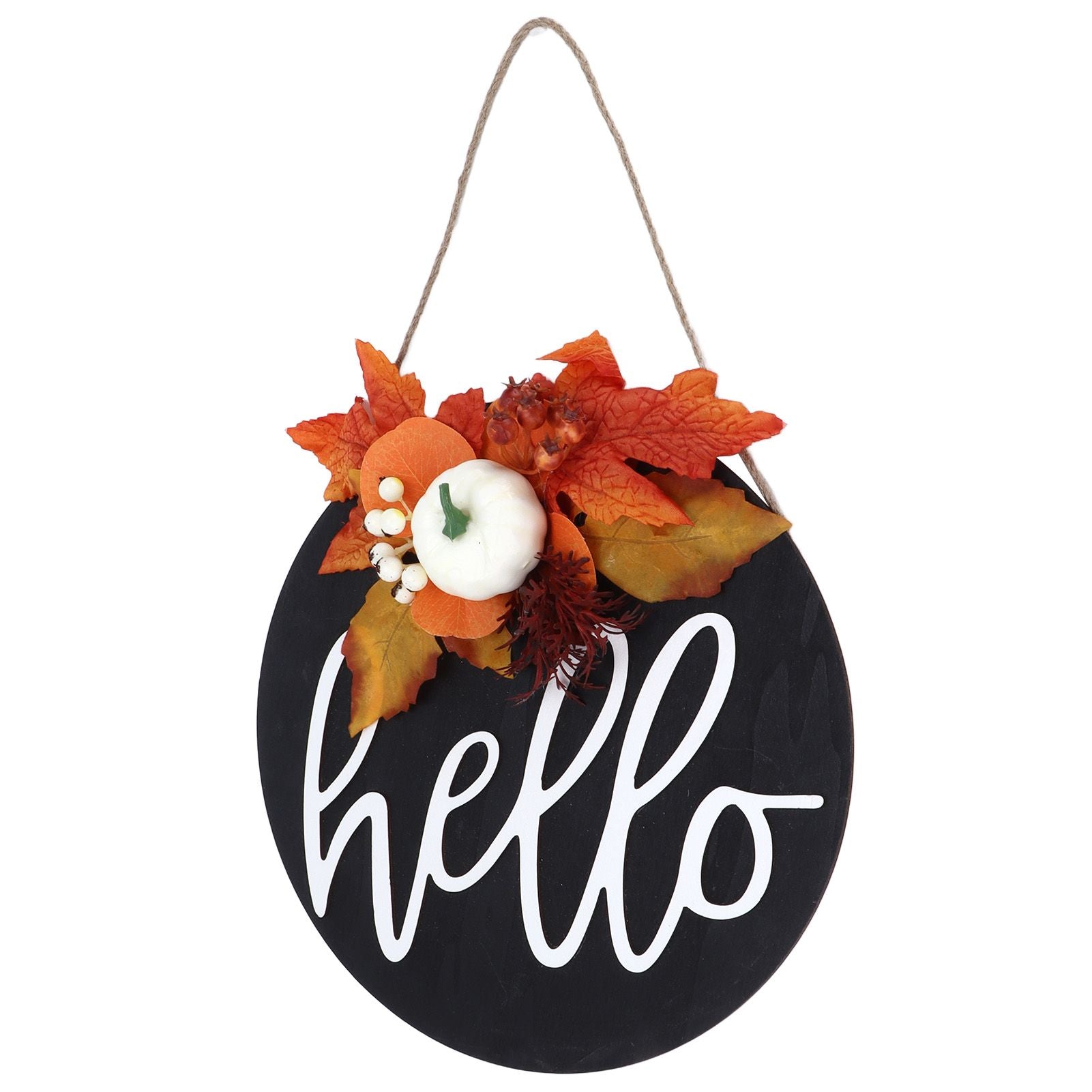 Round Wood Door Sign Farmhouse Front Door Hanging Welcome Sign Decors for Halloween ChristmasLeaf Ginkgo