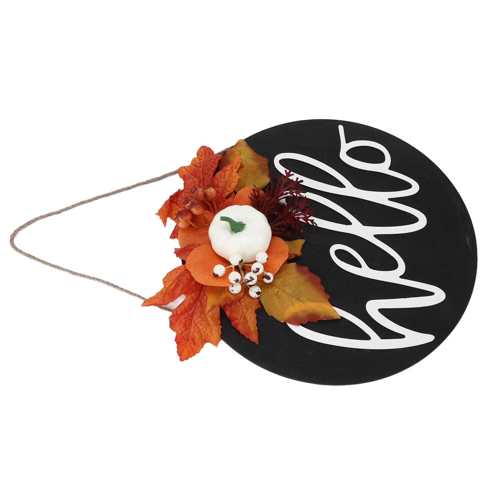 Round Wood Door Sign Farmhouse Front Door Hanging Welcome Sign Decors for Halloween ChristmasLeaf Ginkgo
