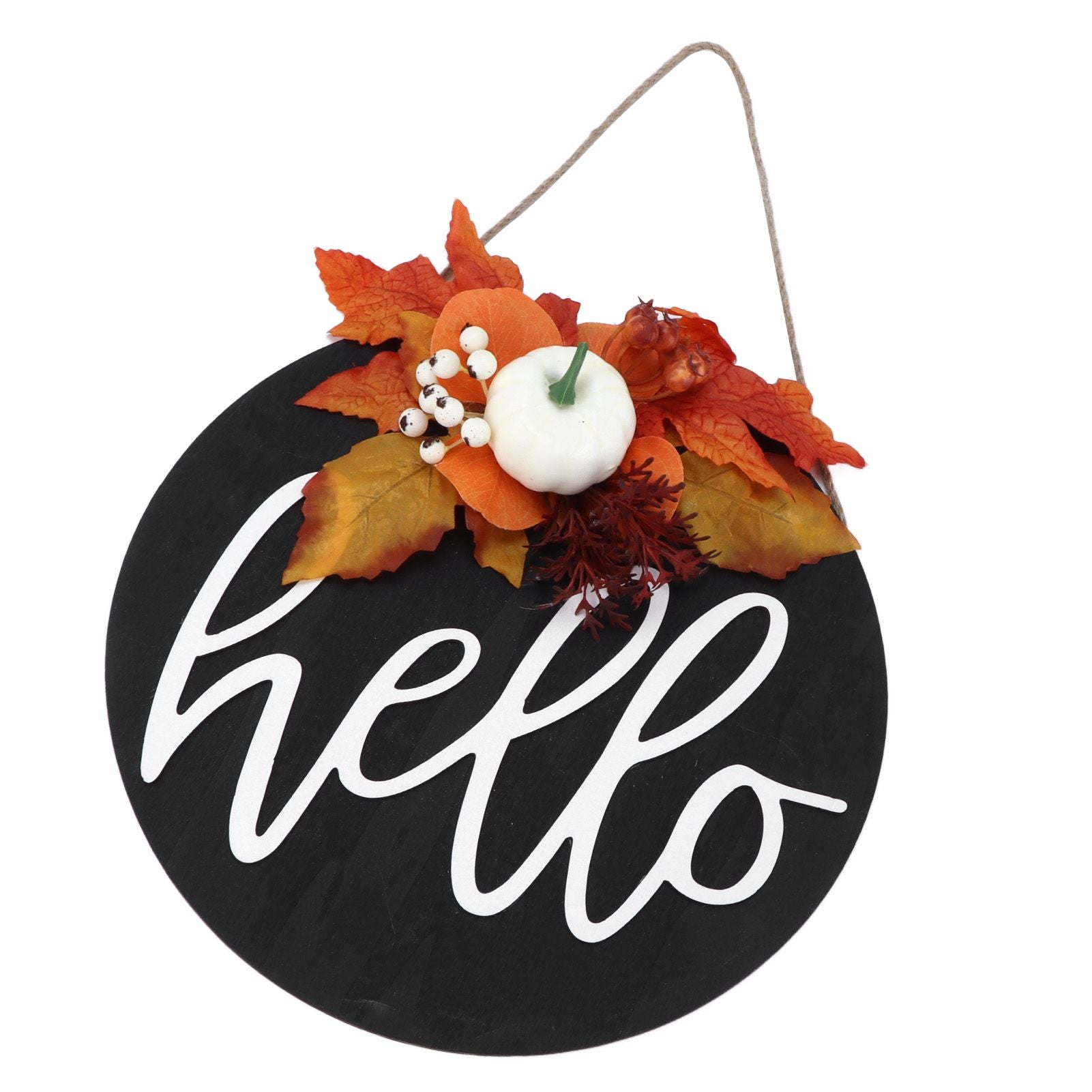 Round Wood Door Sign Farmhouse Front Door Hanging Welcome Sign Decors for Halloween ChristmasLeaf Ginkgo