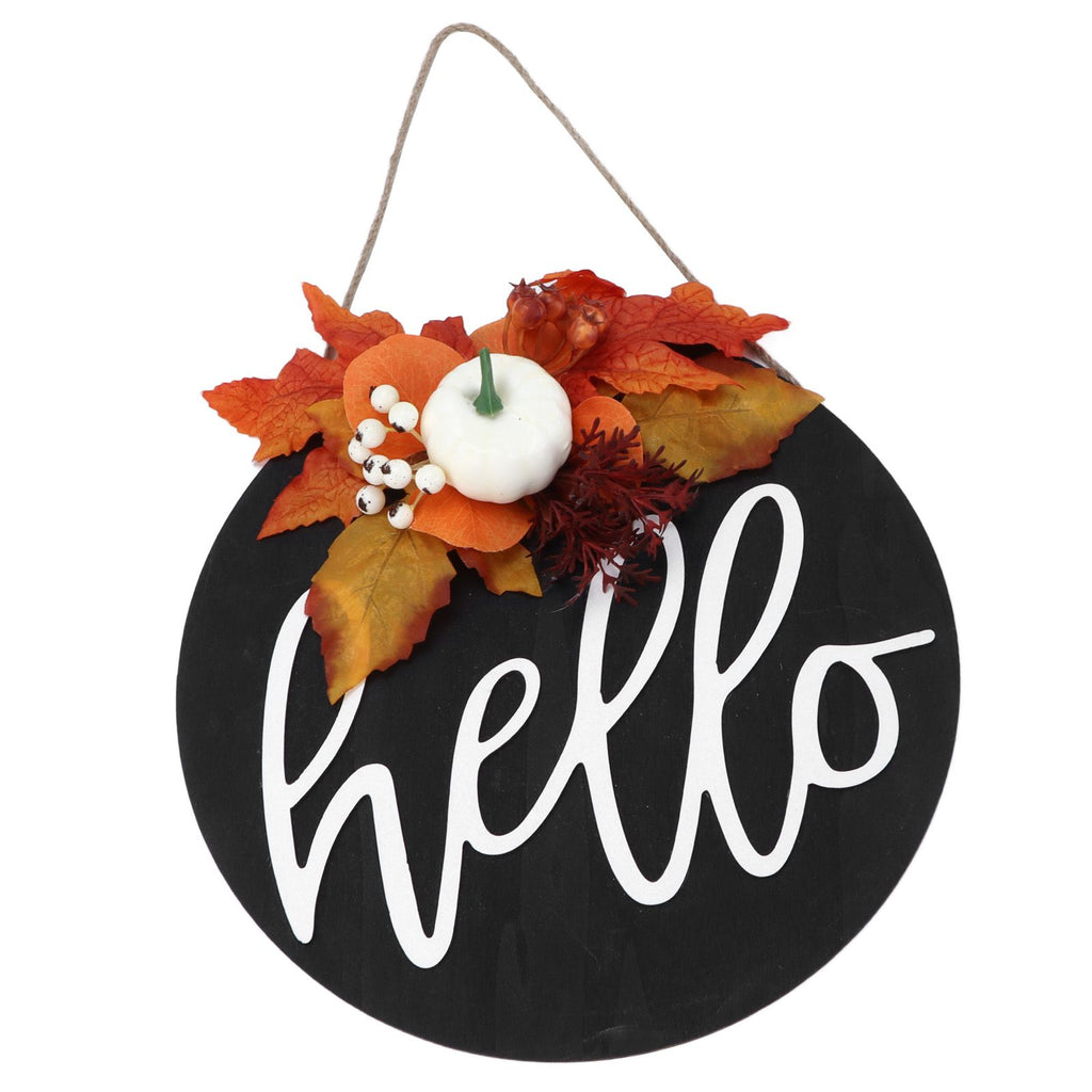 Round Wood Door Sign Farmhouse Front Door Hanging Welcome Sign Decors for Halloween ChristmasLeaf Ginkgo