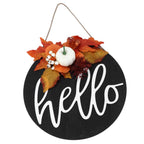 Round Wood Door Sign Farmhouse Front Door Hanging Welcome Sign Decors for Halloween ChristmasLeaf Ginkgo
