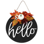 Round Wood Door Sign Farmhouse Front Door Hanging Welcome Sign Decors for Halloween ChristmasLeaf Ginkgo