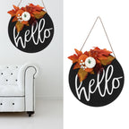 Round Wood Door Sign Farmhouse Front Door Hanging Welcome Sign Decors for Halloween ChristmasLeaf Ginkgo