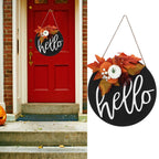 Round Wood Door Sign Farmhouse Front Door Hanging Welcome Sign Decors for Halloween ChristmasLeaf Ginkgo