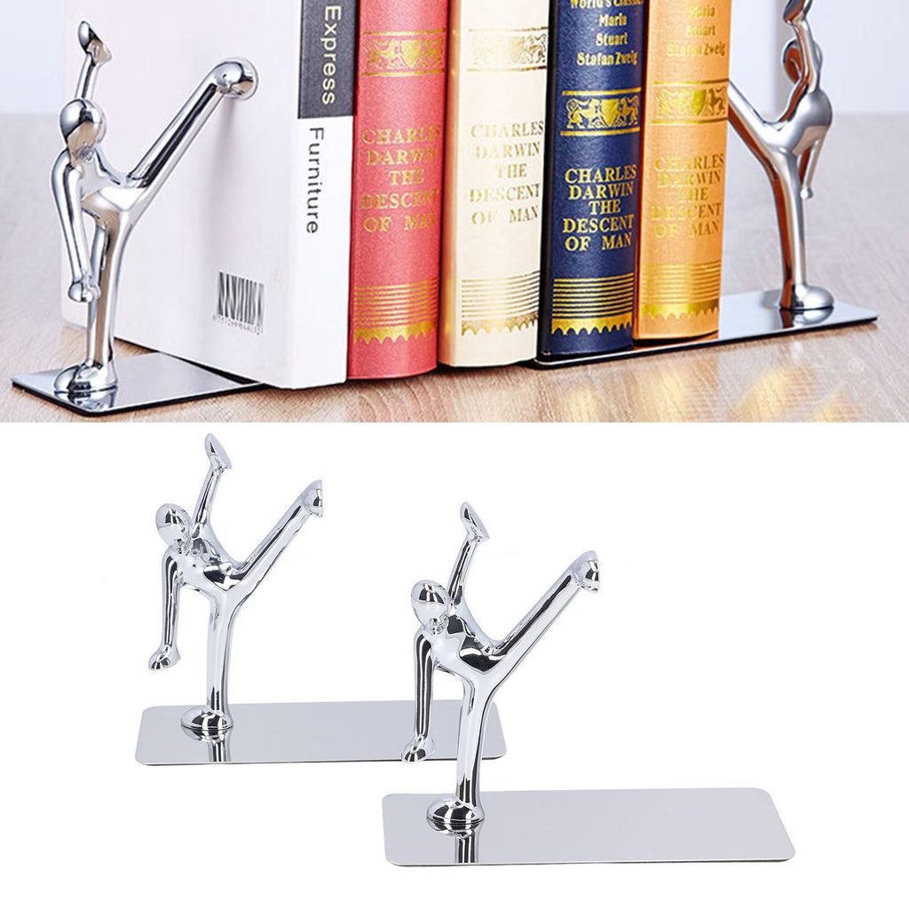 2Pcs Metal Book Ends Unique Men Design Simple Fashionable Decorative Bookends for Home Office Bar Restaurant