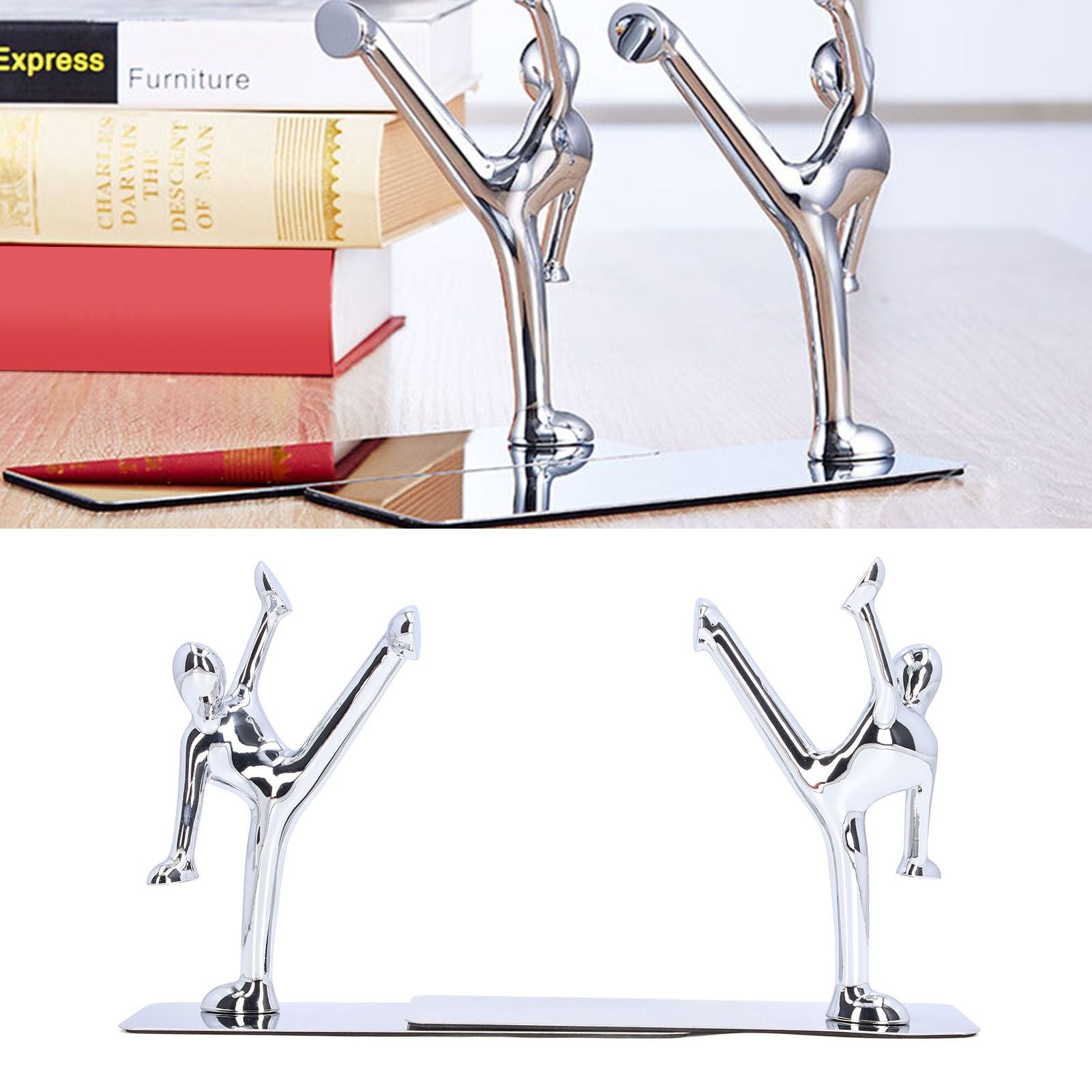 2Pcs Metal Book Ends Unique Men Design Simple Fashionable Decorative Bookends for Home Office Bar Restaurant