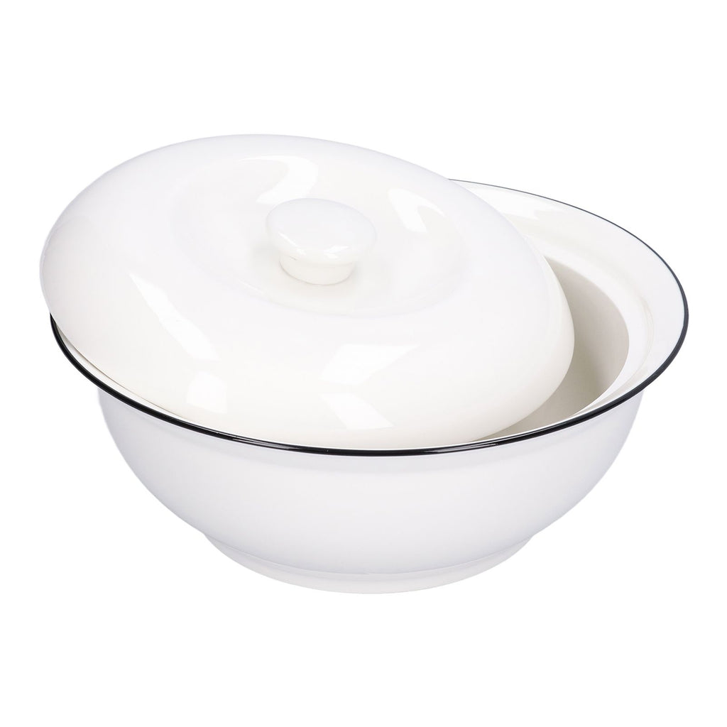 9in Soup Bowl with Lid Large Capacity 1500ml Stew Bowl Harmless White Ceramic Kitchen Bowl