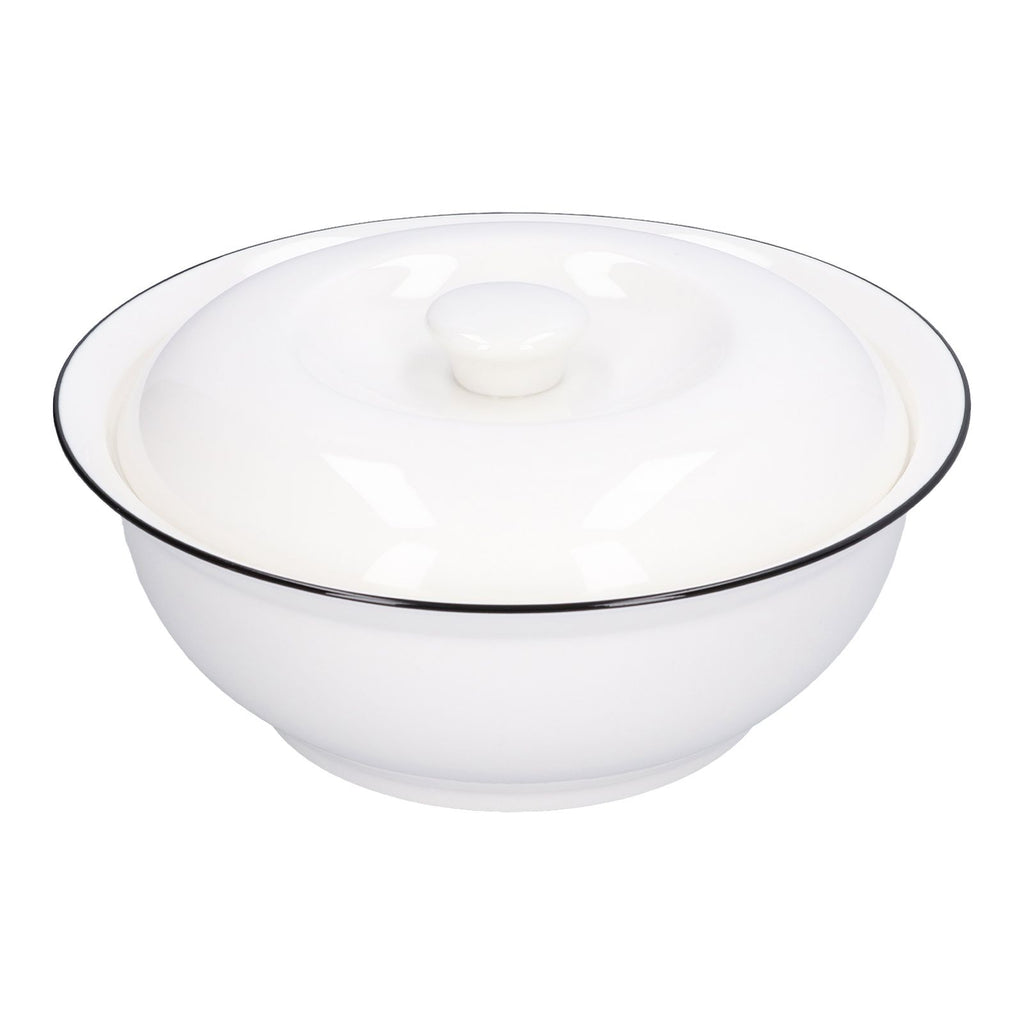9in Soup Bowl with Lid Large Capacity 1500ml Stew Bowl Harmless White Ceramic Kitchen Bowl