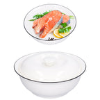 9in Soup Bowl with Lid Large Capacity 1500ml Stew Bowl Harmless White Ceramic Kitchen Bowl