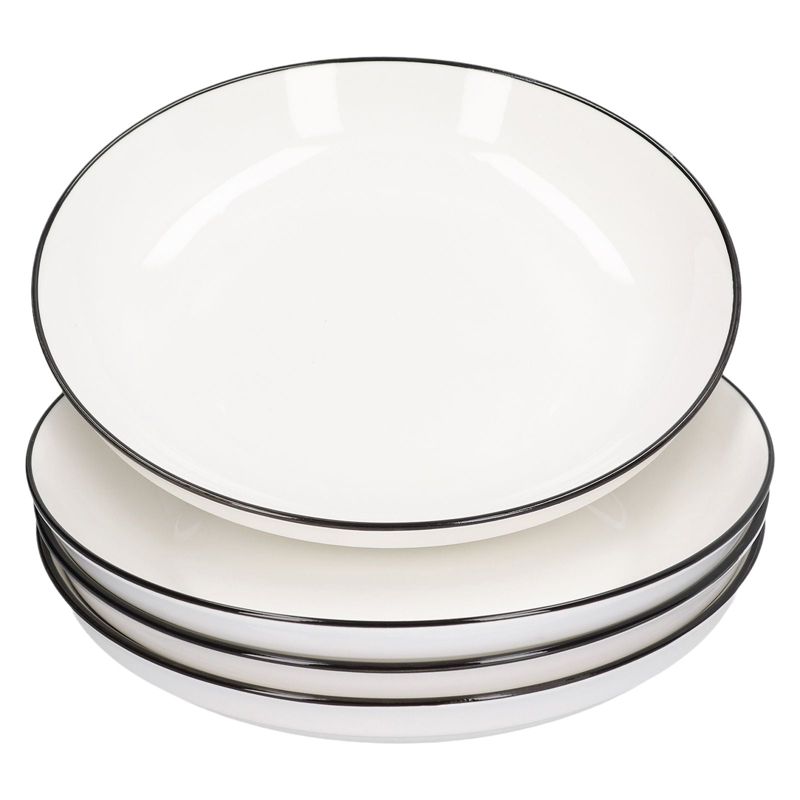 4Pcs Ceramic Dinner Plates Set Black Line Tableware 8 Inch Round Plate for Salads Steak Plate Main image