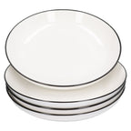 4Pcs Ceramic Dinner Plates Set Black Line Tableware 8 Inch Round Plate for Salads Steak Plate