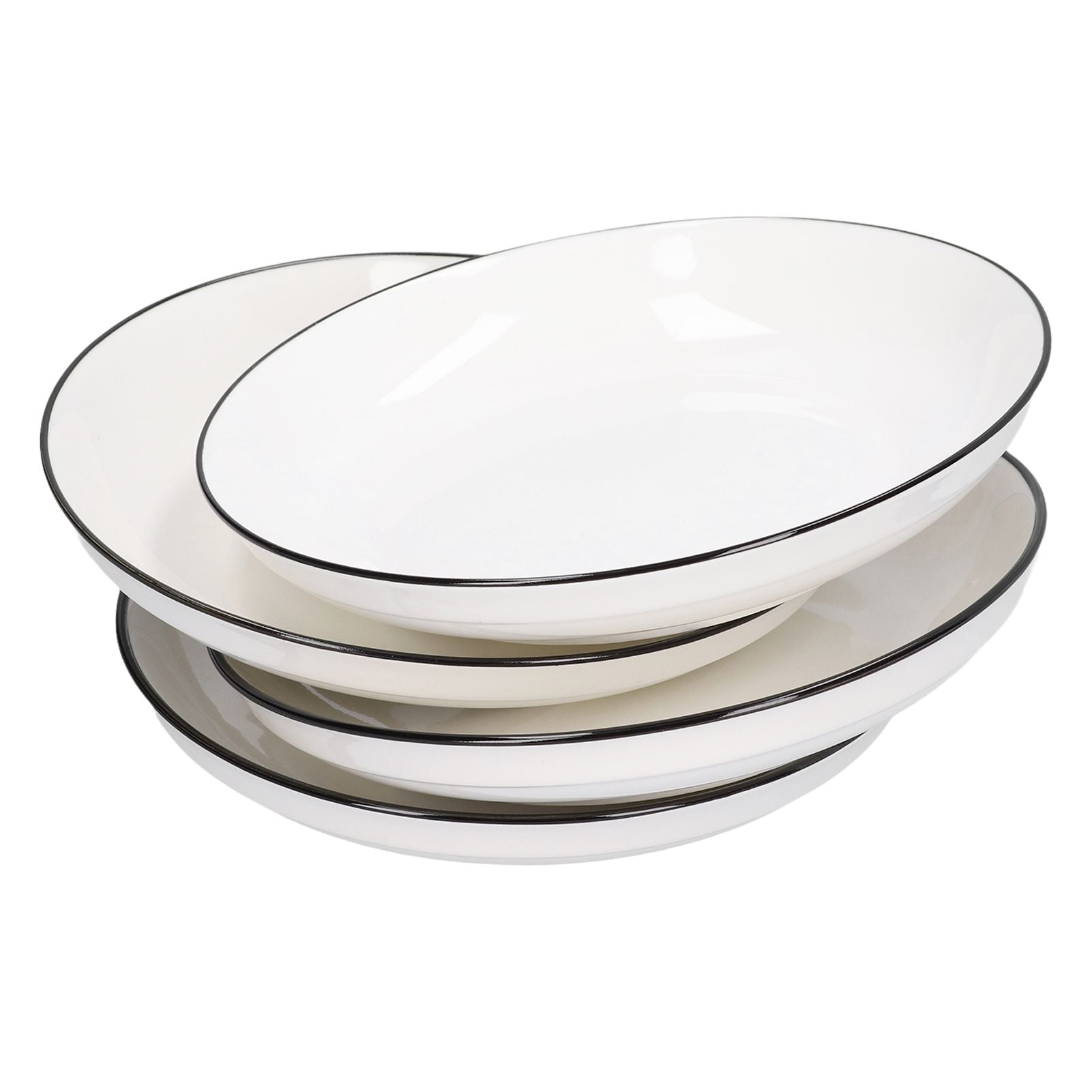 4Pcs Ceramic Dinner Plates Set Black Line Tableware 8 Inch Round Plate for Salads Steak Plate Secondary image