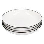 4Pcs Ceramic Dinner Plates Set Black Line Tableware 8 Inch Round Plate for Salads Steak Plate
